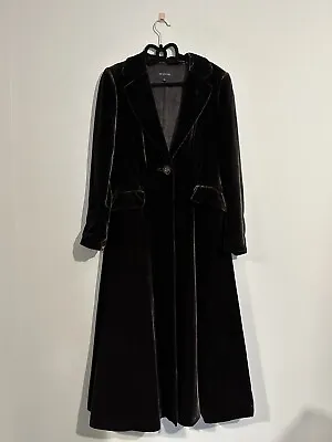 M&S Per Una Brown Velvet Velour Fit Flare Long Maxi Victorian Coat 10R Steampunk • £85