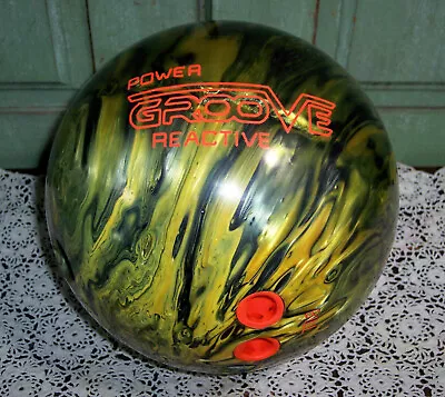 Vintage Brunswick Power Groove Reactive Bowling Ball 10.5 Lb Yellow Swirl • $32