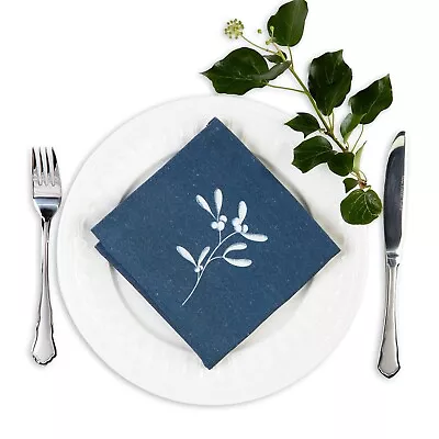 £10.99 • Buy Luxury Linen-Like Set Of 6 Christmas Napkins Mistletoe Navy HUGE 70% DISCOUNT