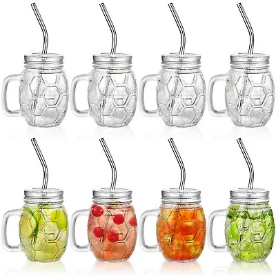 Mason Jar Mugs W/ Handles Drinking Glasses Set Of 8 With Lids And Straws 16 Oz • $31.30