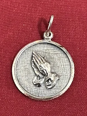 Vintage Praying Hands Pendant Beau Sterling Lords Prayer Back Beautiful • $16.30