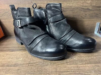 Miz Mooz Suzy Wide Width Leather Ankle Boots With Buckle Black Women's EU 41 New • $64.29