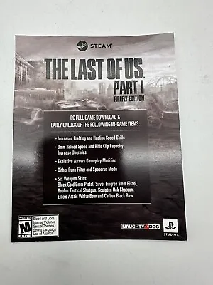 The Last Of Us - Part I - FIREFLY EDITION - PC Steam Version Download Slip • $29.99