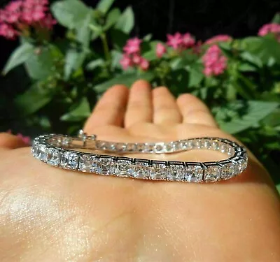 6Ct Ascher Cut Lab Created Diamond Men's Tennis Bracelet 14k White Gold Plated • $188.49