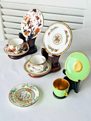 COALPORT Lot (3 Sets) Miniatures - Ming Rose Hong Kong Green & Gold  + PLATE! • £95.55