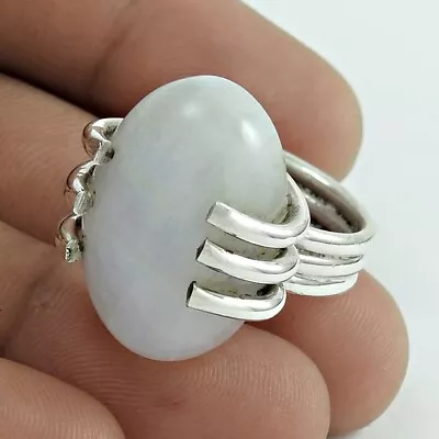 925 Silver Natural Rainbow Moonstone Solitaire Vintage Ring Size 7 M6 • $56.42