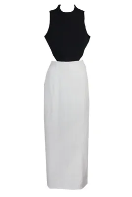 Aidan Mattox Black Ivory Sleeveless Mock Neck Cutout Column Gown 12 • $38.99