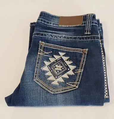 Cowgirl Up Womens Bootcut Jeans 30x34 (measures 33x32) Stretch Denim Aztec Rodeo • $35.99