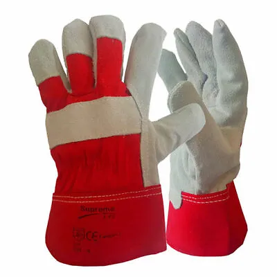 1 5 Or 10 Pairs Canadian Leather Rigger Work Gloves - Heavy Duty - Red Yellow • £3.49