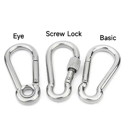 Large & Small Stainless Steel Carabiner Screw Lock Eye Basic Snap Hooks Clips • $2.39