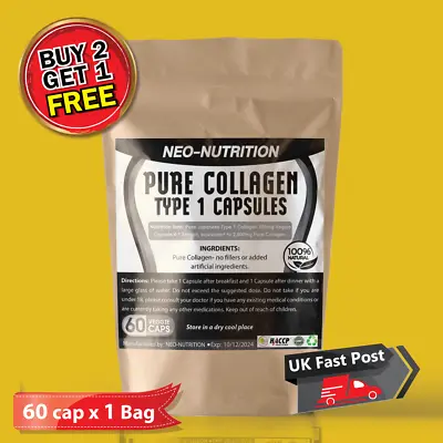 Collagen Capsules Tablets 2000mg Hydrolysed Marine Type 1 Max Strength Skin Hair • £8.49