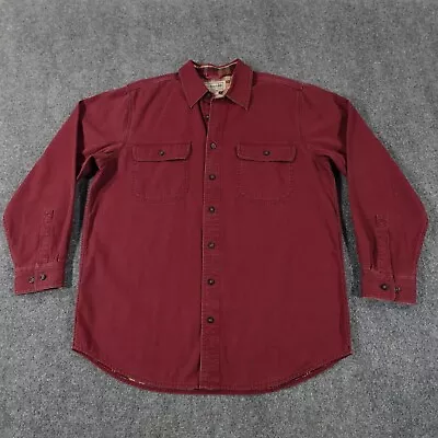 LL Bean Shirt Mens M Red Button Up Flannel Lined Shacket Coat Vintage Work 7538 • $26.95