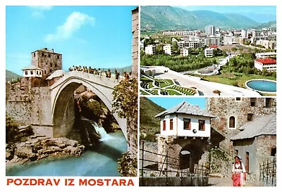 Mostar Multi View City Mountains Bridge Town Unposted Chrome Postcard • $3.80