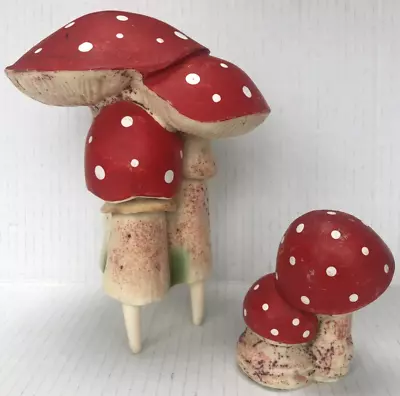 Vintage Heissner 993 & 94 Toadstool Mushrooms Garden Gnomes Decoration W Germany • $60