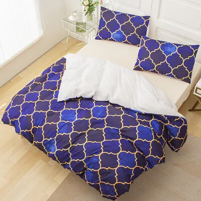 3D Watercolor Moroccan Blue Pattern Quilt Cover Set Bedding Sets Pillowcases • $64.20