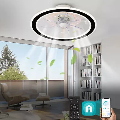 TCFUNDY Flush Mount LED Ceiling Fan With Light Remote & APP Control Fan Light • $69.99