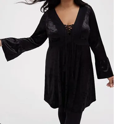 $69.08 • Buy Torrid Women’s Plus Size 3 3X 22-24 Skater Dress Lace Up Velvet Deep Black New
