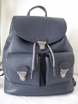 Jack Wills!!! Stunning Navy Blue Faux Leather M/l Rucksack Backpack!!! • £28.99