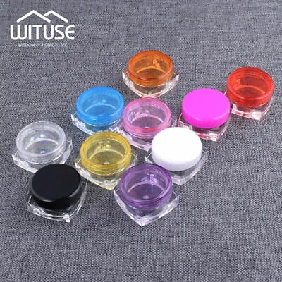 Tiny 3g/5g Pots Small Plastic Sample Containers Jar Cosmetic Nail Art Jars Lots • £5.88