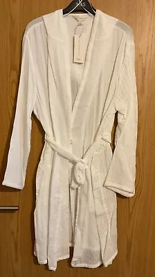 M&s Pure Cotton Muslin Hooded Dressing Gown Size Medium White Bnwt • £9