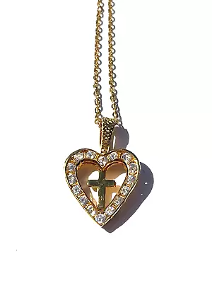 Beautiful Signed LIND 14K GE Heart Cross Religious Pendant Necklace Vintage • $25