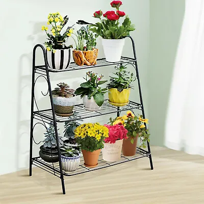 3 Tier Indoor Outdoor Flower Pot Display Rack Metal Storage Shelf Plant Stand US • $25.01