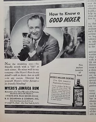 1945 Myer's Jamaica Rum Million Cocktail Recipe Good Mixer Vintage Ad • $9.99