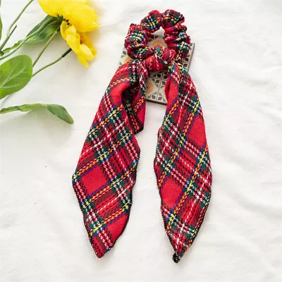 Plaid Scrunchie Scarf Hair Bow Ponytail Elastic Christmas Hairband Ribbon Ties • £3.11