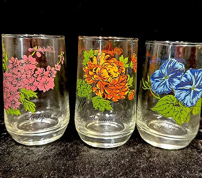 $18 • Buy Lot 3 Vintage Brockway Flower Of The Month Sept July Nov Tumbler Glasses