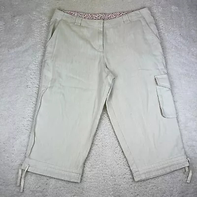 J. Jill Pants Women 16 Petite Linen Cream Cargo Cropped Capri Straight Legs • $19.99