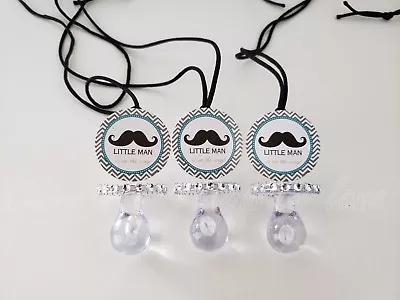 12 Little Man Mustache Baby Shower Pacifier Necklaces Favor Its A Boy Party Game • $15.99