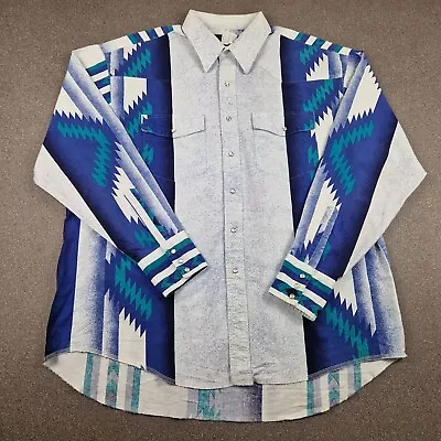 Wrangler Shirt Mens Extra Large Grey Blue Navajo Peal Snap Southwestern Aztec • £44.99