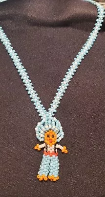 Vintage Southwestern Seed Bead Doll Indian Chief Necklace 20  • $8