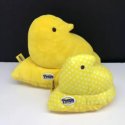 2 Marshmallow PEEPS Plush Yellow Chicks Stuffed Animal Bean Bag Solid&Polka Dots • $9.99