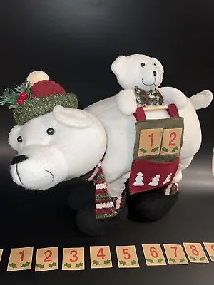 Vtg Polar White Bear & Baby Plush Christmas Advent Calendar Countdown • $49