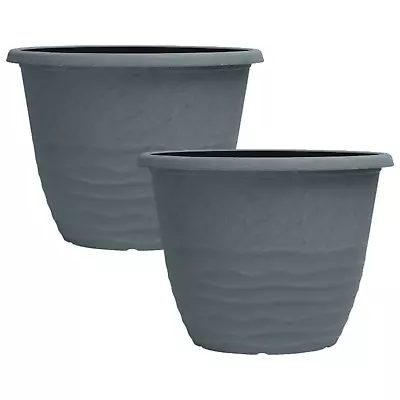 Planter Set Of 2 Round 33cm Garden Plant Pot Country Lead Grey Deco Flower Cover • £10.95