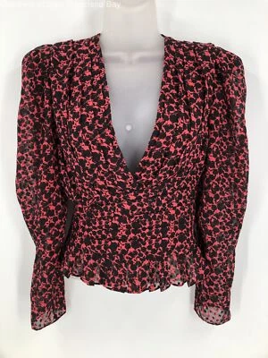 $34.99 • Buy IRO Womens Black Red Floral Silk Blend Zapata Puff Sleeve Blouse Top Size 34
