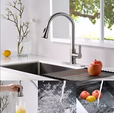 Brushed Nickel Kitchen Faucet Sink Mixer Faucet Pull Down Sprayer Single Handle • $21.61