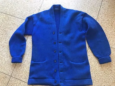 1940s Mens Royal Blue Varsity Sweater 100% Wool Letter Sweater Cardigan Medium? • $124.99