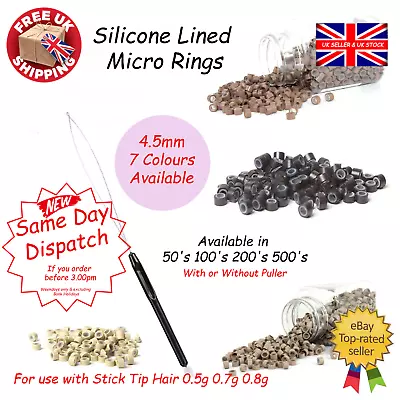 Micro Rings Silicone Lined 4.5mm For I Tip Stick Tip Hair Extensions  Free Post • £2.49