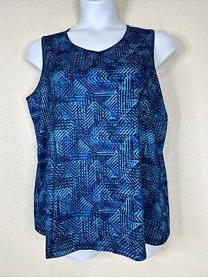 Made For Life Womens Plus Size 1X Blue Mosaic Quick-Dry Tank Sleeveless V-neck • $15.30