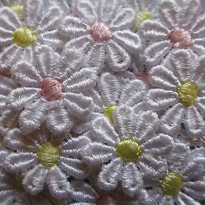 10/30/50 Pink/Lemon Centred Guipure Lace Daisy Motifs Sew On Flower Appliques • £2.99