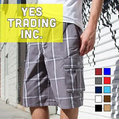 Shaka Mens Casual Cargo Shorts Plaid Shorts Checker Pattern Shorts Hip Hop Harem • $15.95