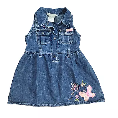 Vintage Carter's Toddler Girls Dress Size 3T Denim Blue Butterflies Sleeveless • $20.69