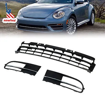 Black Trim Front Bumper Lower Grill & Fog Light Lamp Grille For VW Beetle 12-16 • $70.50