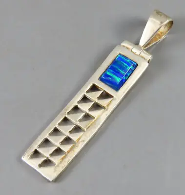 950 FINE STERLING SILVER Mexico Modernist Pendant DARK BLUE OPAL Cut-Out Wedges • $38.40