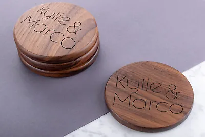 £16.99 • Buy Personalised Engraved Wooden Walnut Coasters Wedding Perfect Gift Custom Round
