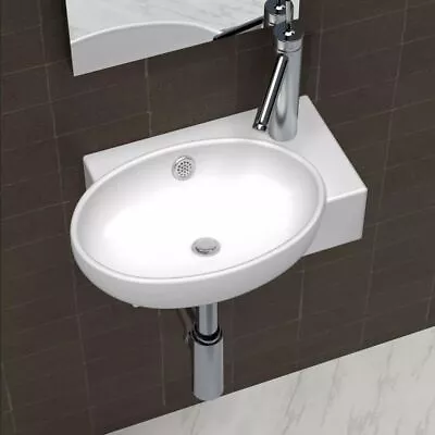 Wall Mounted Bathroom Sink Unit Wash Basin Vanity Counter Bowl Overflow Hole • $95.95