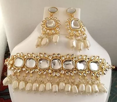 Indian Bollywood Style Bridal Choker Gold Plated Jewelry Necklace Earrings Set 2 • $25.29