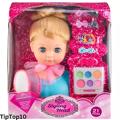 Salon World Dolls Styling Head With 21 Accessories Brush Hair Bands Makeup Case • £21.99